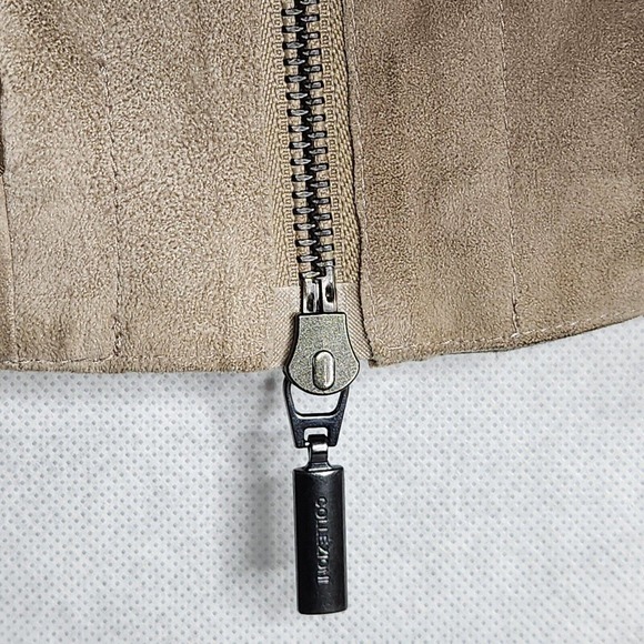 Armani Collezione Tan Brown Suede Leather Zip Front Jacket Knit Insets Size 44 - Picture 12 of 16